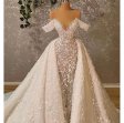 Charming Sexy Floral Appliques Lace Dubai Mermaid Wedding Dress Off The Shoulder Beading Pearls Saudi Arabic Bridal Gowns