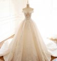 Custom Made Princess Big Train Tulle Lace Appliques Crystal Beaded Luxury Wedding Dresses Wedding Gown