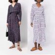 Women's V-Neck Retro Printed Long Dress Spring Summer New Ladies Long Sleeve Slim Elegant Robe with Sashes