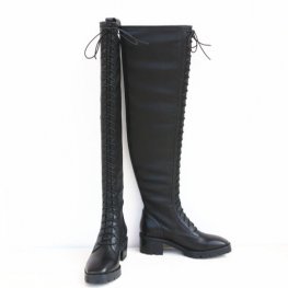 High End Ladies Long Winter Sheep Skin Knee High Boots with Low Heels