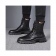 Men's Winter Boots Genuine Calfskin Leather High Top Cowboy Boots Buckle Monk Strap Lace Up Shoes For Men