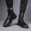 Men's Winter Boots Genuine Calfskin Leather High Top Cowboy Boots Buckle Monk Strap Lace Up Shoes For Men