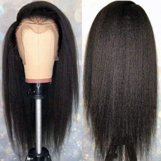 Kinky Straight Wig vendors brazilian hair afro glueless wigs virgin human hair lace front Lace Frontal Wig for Black Women