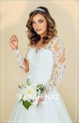 Women's Gorgeous Bridal Lace Gown Dress A line Silhouette V Neckline Over Nude Tulle Sheer Long Sleeves