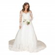 Women's Gorgeous Bridal Lace Gown Dress A line Silhouette V Neckline Over Nude Tulle Sheer Long Sleeves