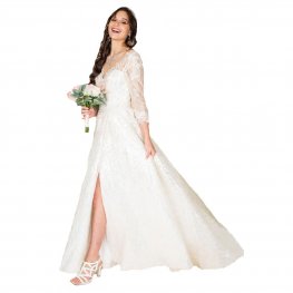 Women's Gorgeous A line Slit Bridal Haute Couture Fit & Flare Ball Gown Sweetheart V Neckline