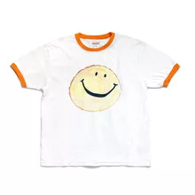 Kapital 21ss Japan Casual Cotton Stump Smiling Face Pattern Retro Round Neck Short Sleeve Summer T-shirt Loose Print Orange Tees