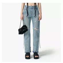 spring and summer hot style SM splashed ink jeans with special waist rope design diversified wearing methods